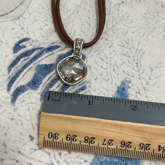 Brighton Venus Rising Necklace Taupe Champagne Swarovski Crystal Brown Cord 17" - Picture 11 of 12